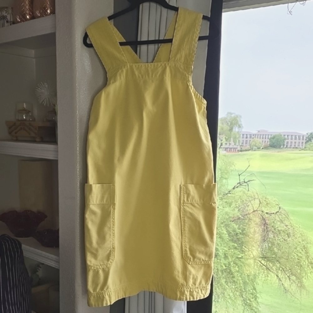 Everlane Yellow Square Neck Sleeveless Mini Apron Cargo Dress Size Small